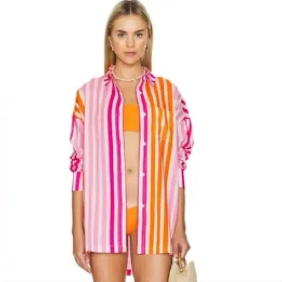 Beach Riot Pink and Orange Striped Shirt - Picture 1 of 5